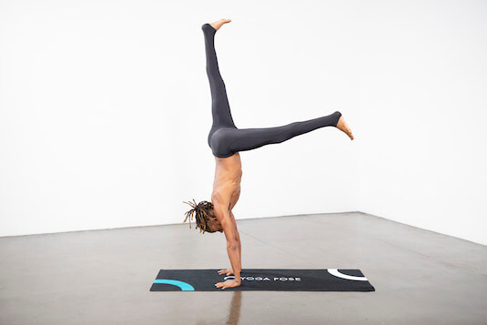 Female yogi standing on one leg. Yoga asana Warrior 3 Pose. Balance between  body and spiritual essence. White background - 360 Degrees