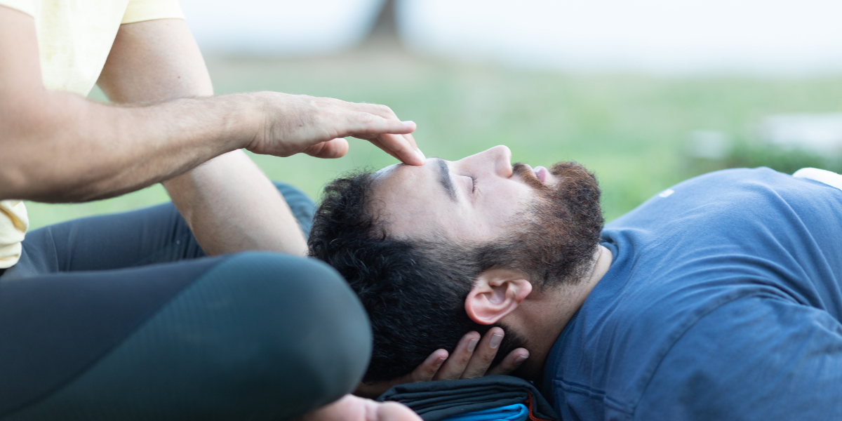 Man practicing yoga therapy